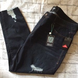 Dark Wash Distressed Skinny Ankle Jeans size 42